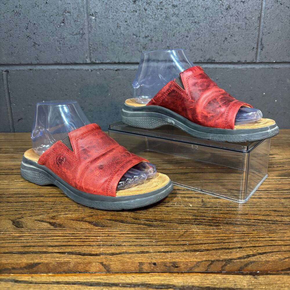 Ariat Red Leather Slide Sandals Women’s 7.5 Comfort Slip On
